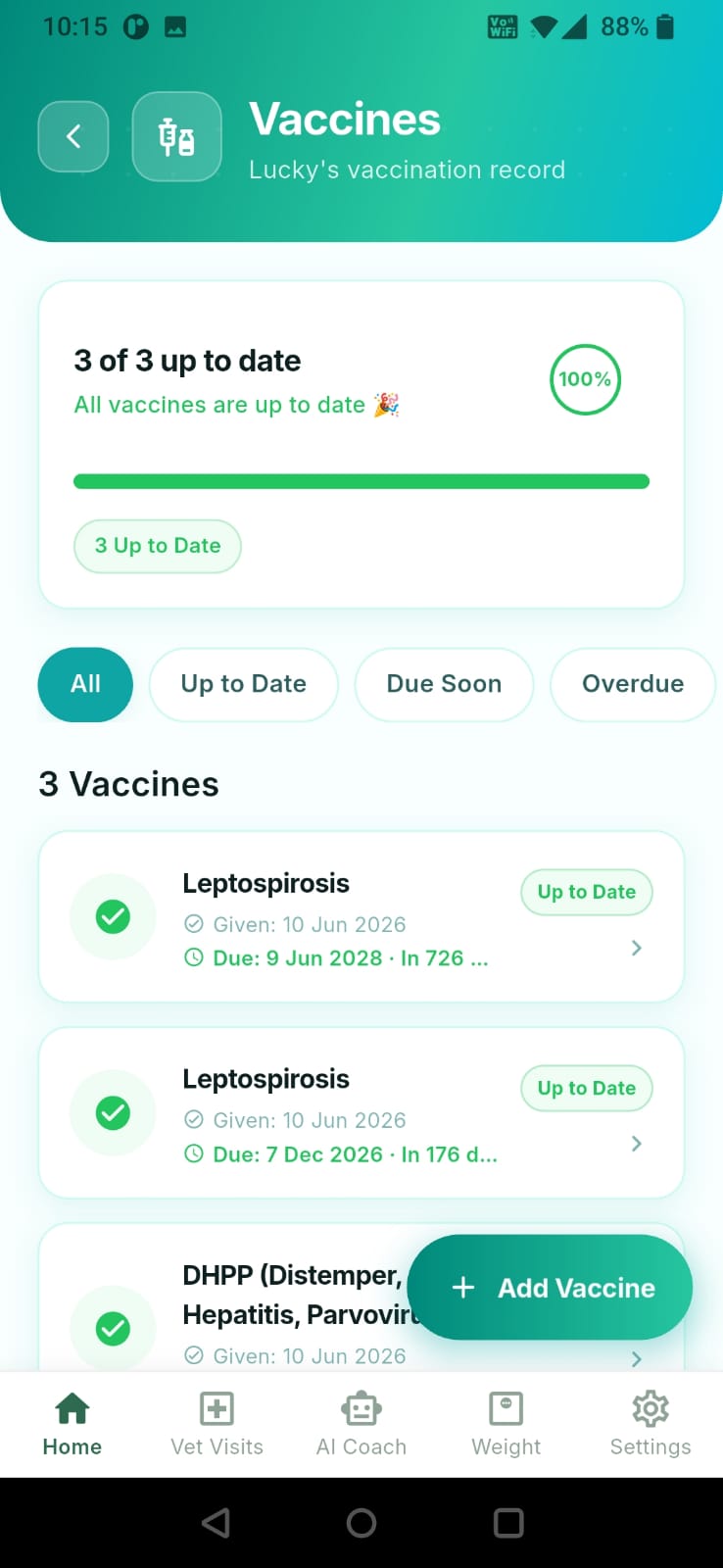 PawCare AI vaccine tracker